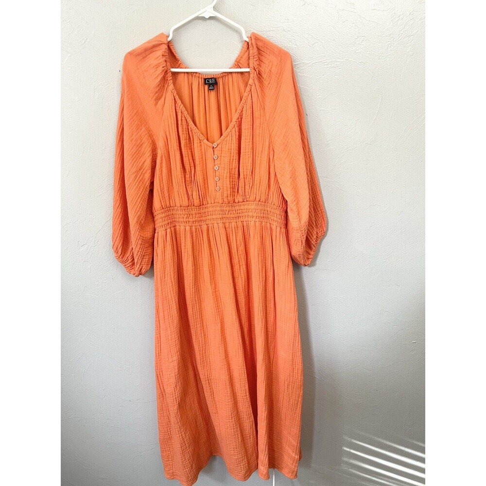 J. CREW V-Neck Midi Dress in Soft Gauze Fire Lily Orange Size XL Maxi Pockets - Picture 3 of 12